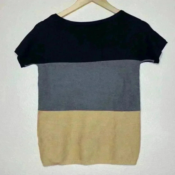 GNW Black, Grey, and Tan Colorblock Ribbed Short Sleeve Sweater Size Small - Picture 7 of 7